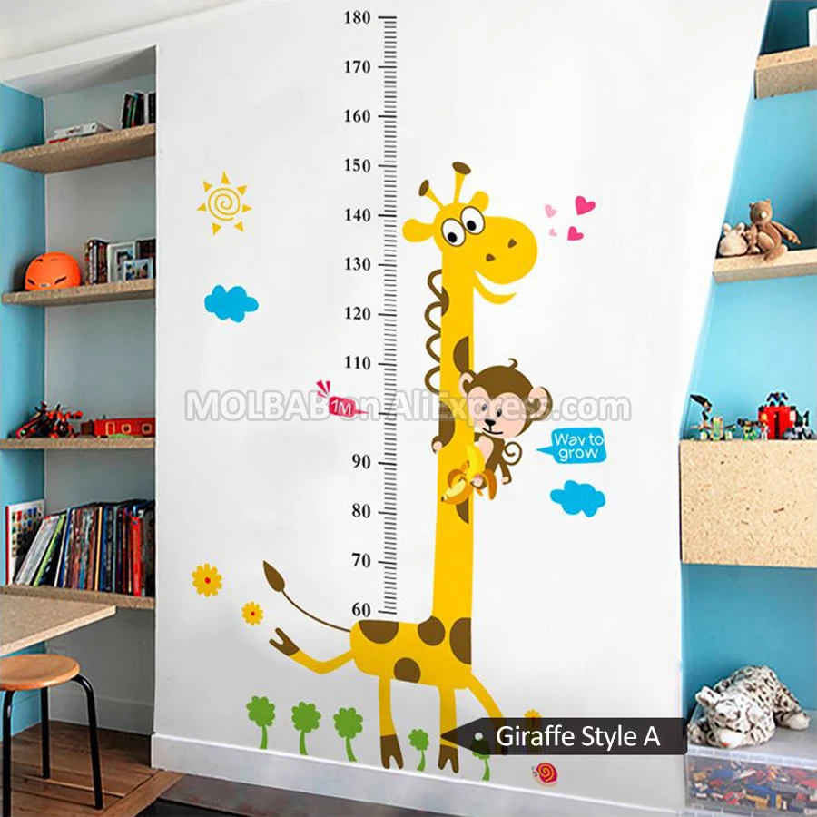Removable Giraffe Height Measurement Wall Sticker Cartoon Monkey Decals Children Growth Record Metric