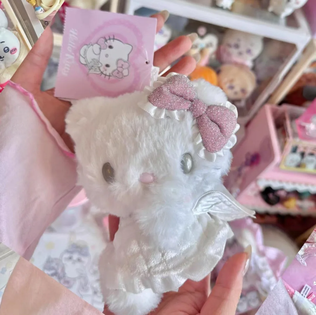 귀여운 산리오 천사와 악마 시리즈 헬로 키티 플러시 장난감 카와이 애니메이션 인형 품목 키 체인 펜던트 그릴스 절묘한 생일 선물