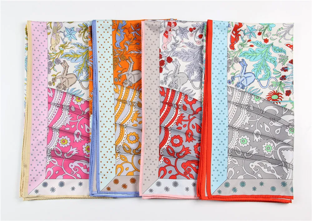 Manueller handgerollter Twill-Seidenschal für Damen, Konzertdruck, quadratische Schals, Wraps, Echarpes, gekräuselte Foulards, Femme, Bandana, Hijabs, 90 cm – Detail 2