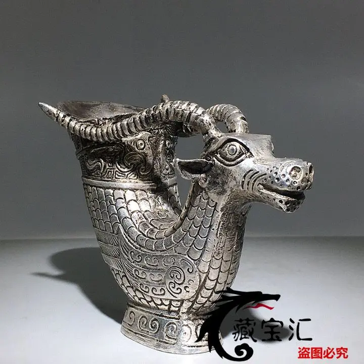 Retro Zodiac ram horn goat horn Wine Cup Wine Vessel  Ornament Decoration Tea Pet Figurines Desk Decor Accessories