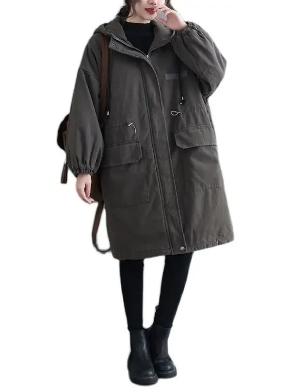 أزياء الشتاء الجديدة للمرأة أسفل سترة قطن فضفاضة التنقل مقنعين ملابس العمل المتضخم