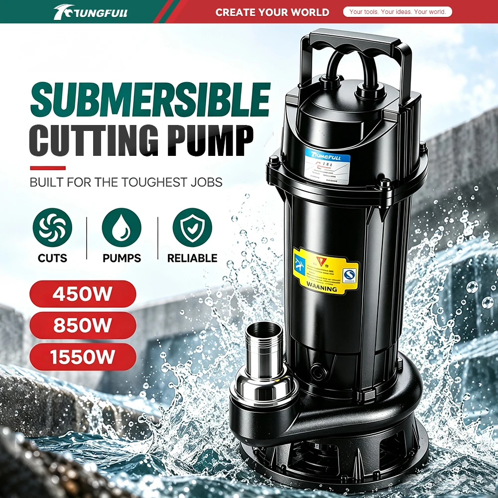 Electric Submersible Cutting Pump High Power Sewage Drainage Pump For Home Farm Septic Tank Mud Waste Water Transfer