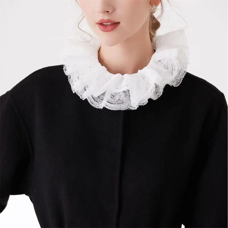 Fashion Lace Ruffled Multi-layer Fake Collar Versatile Detachable Mesh Decorative Collar French Style Elegant Lady Collar