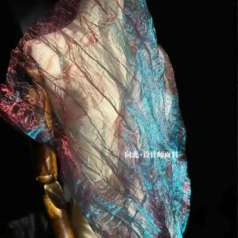 Pleated water-gloss yarn, irregular gradient color-changing organza fabric, DIY decorative mesh clothing designer fabric