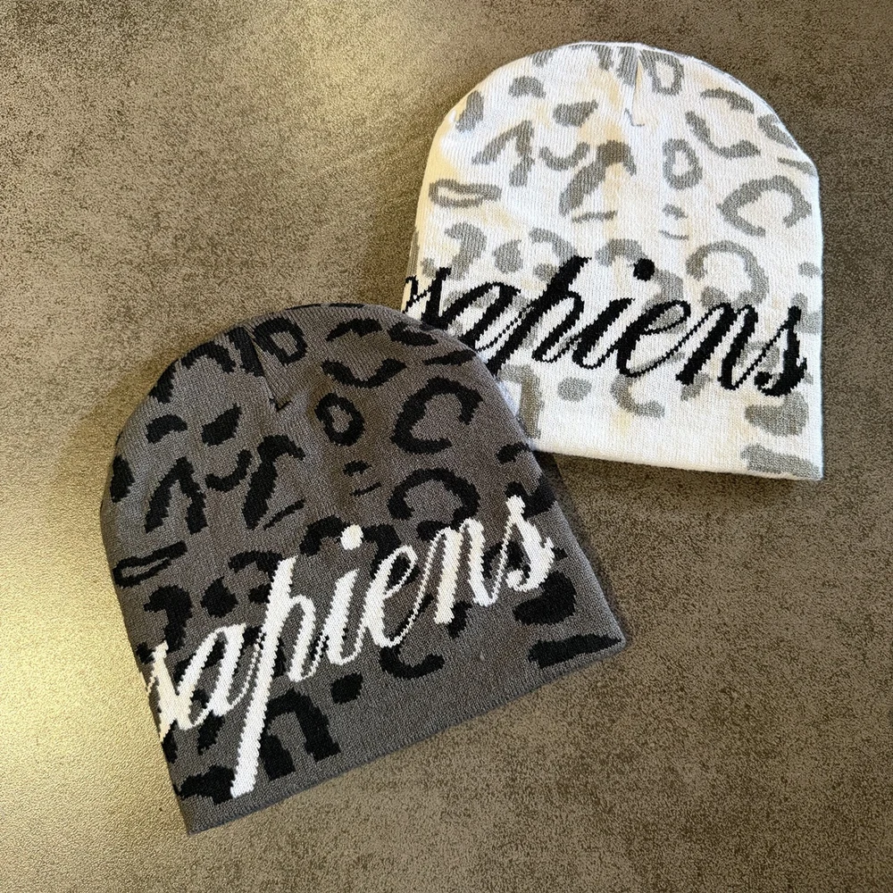 High Street Retro Winter Embroidery Graphic Print Casual Hat 100%Cotton Warm Skullcap Knitting Stretchable Beanie Men Women