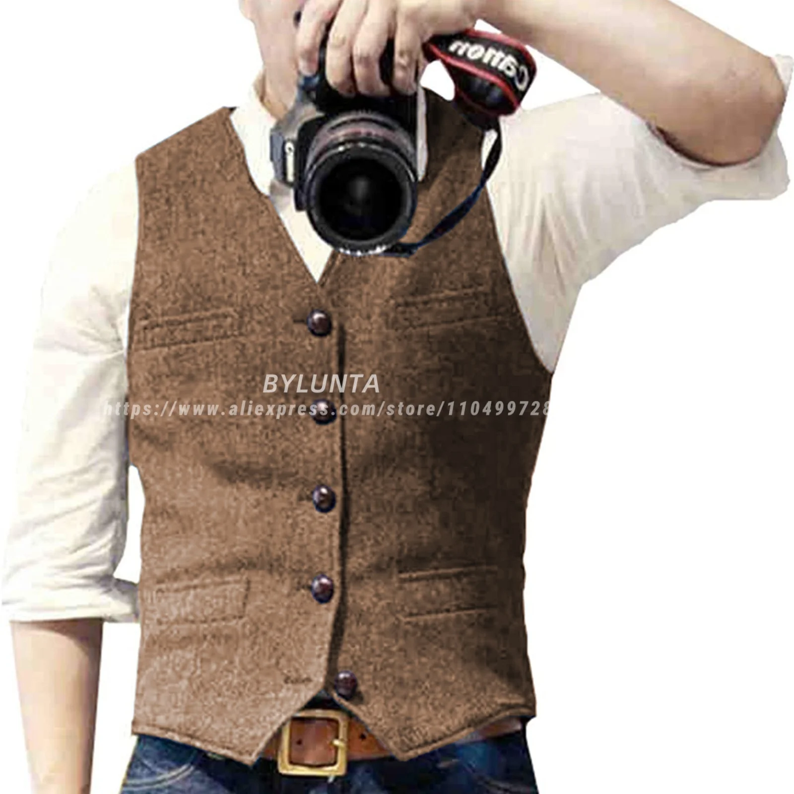 Setelan Bylunta Kasual Herringbone Beberapa Saku Rompi Pria Rompi Pernikahan Terbaru Slim Fit Pengiring Pria Tuksedo