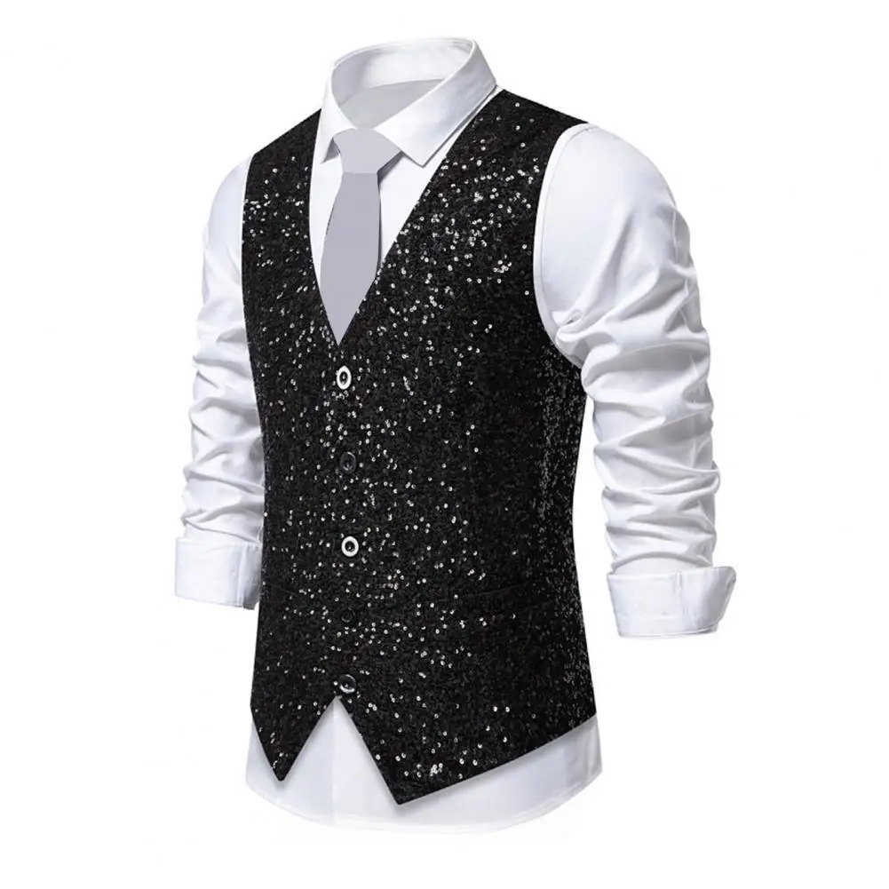 Fashion Men Luxury Sequin Suit Vest Slim Fit Tops Singer Magician Stage Performance Dress Waistcoat Nightclubs Vest Coat