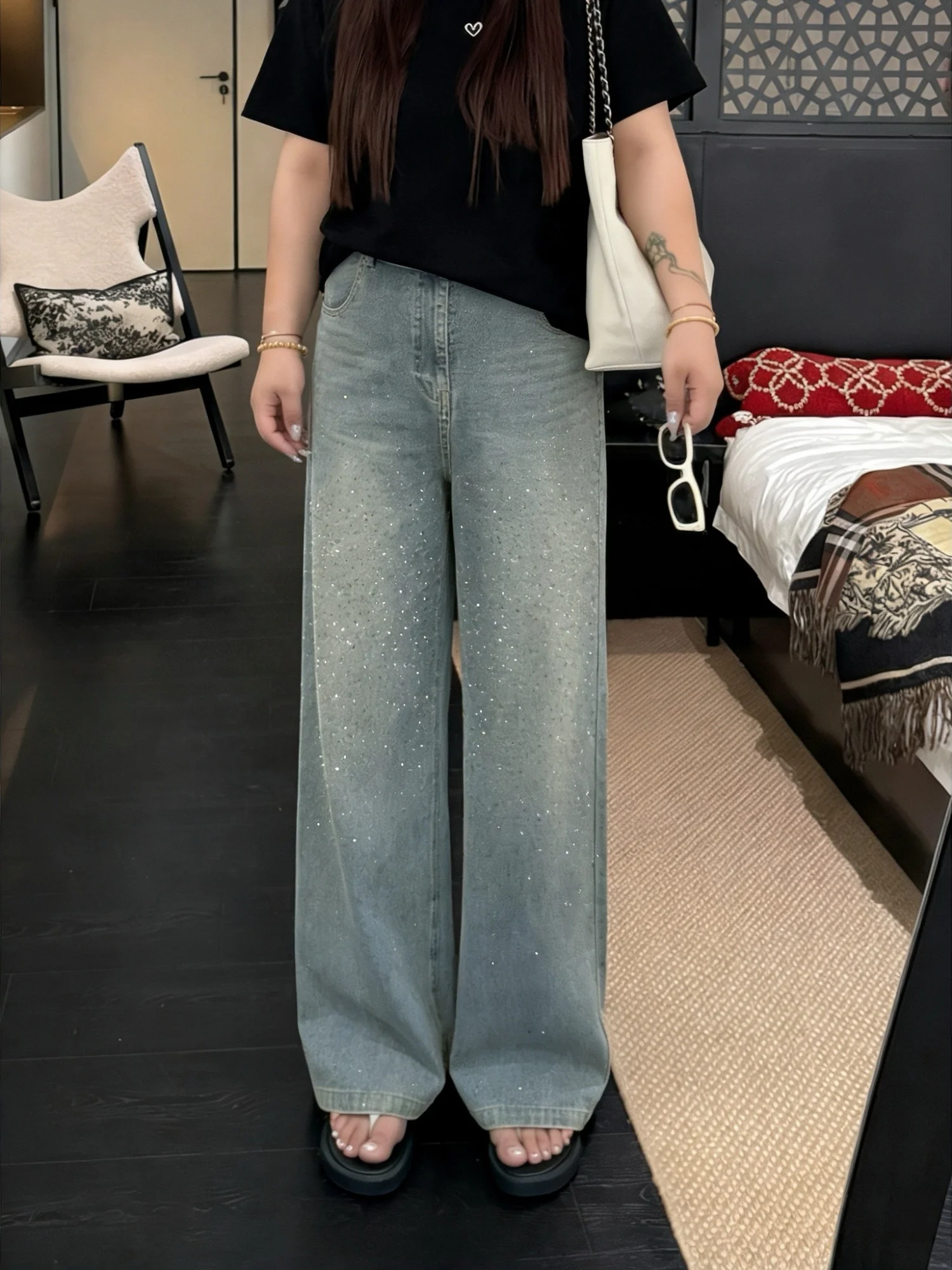 

plus Size Women's Jeans High Waist Straight Leg Cotton Blend Spring Commute Style Loose Fit Conceal Body Slimming Denim