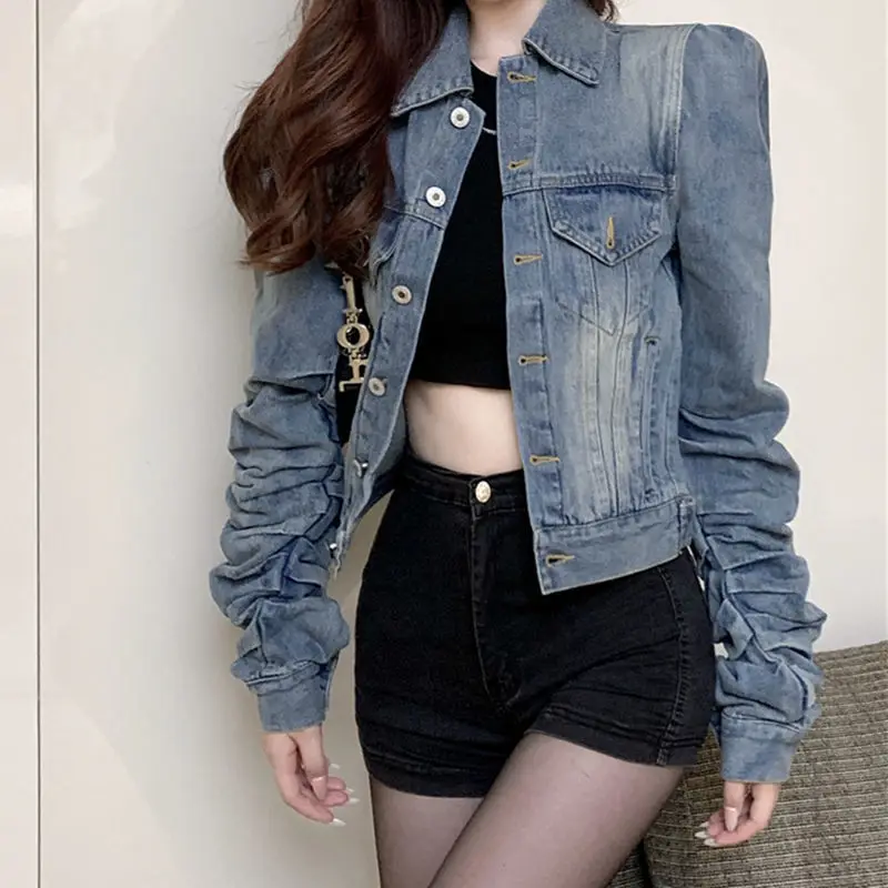 Spring Latest Fashion New Arrival Winter Denim Jacket Coats Autumn Woman Coat Crop Women\'s Jean Jackets 2024 Cowgirl Trend Blue