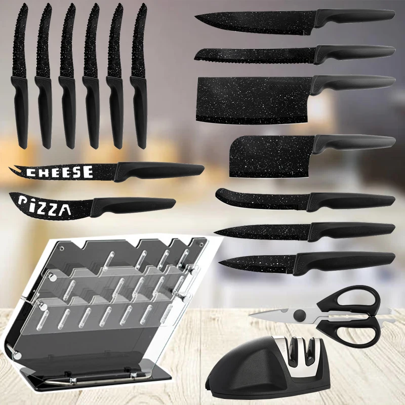 18pcs Kitchen Knives Set Stainless Steel Meat Cleaver Household Chef's Knife Steak Knife Kitchen Scissors Knife Sharpener