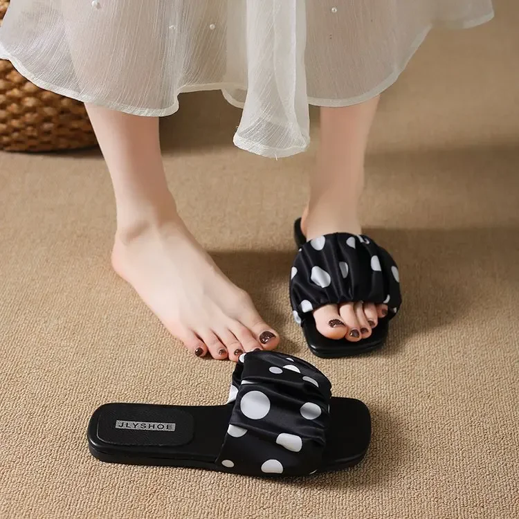 2026 Sommer Damen Plateau-Slipper mit dicker Sohle, Vintage Polka Dot Schuhe, Outdoor Square Toe Strand- und Urlaubssandalen – Detail 27