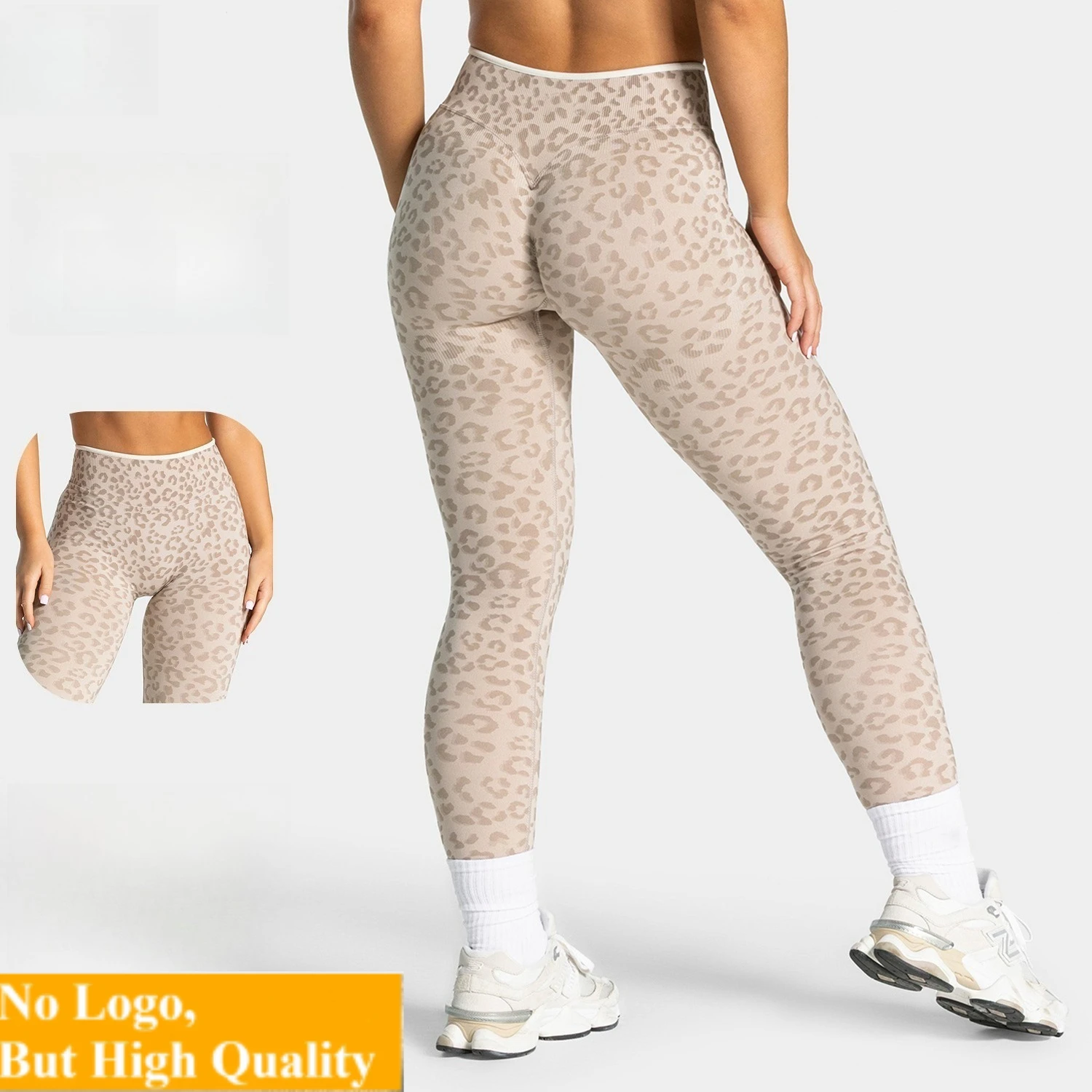 NO LOGO Women leopard print yoga fitness suit, contrasting edge sports bra high waisted leggings running cycling headband