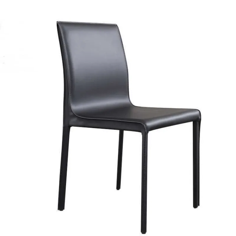 Italian saddle leather dining chair home modern minimalist designer hotel restaurant backrest stool light luxury