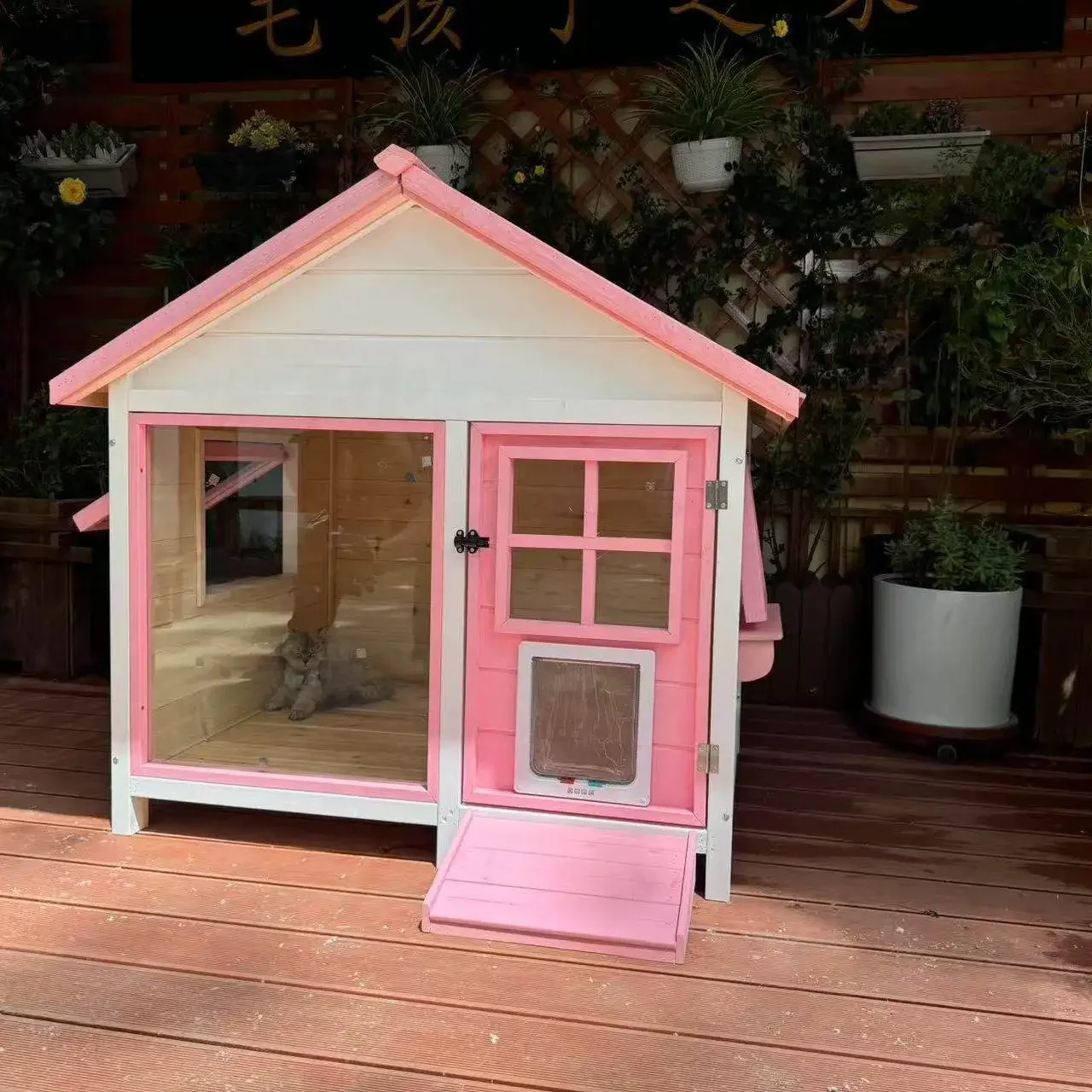 Outdoor solid wood rainproof cat house cat house dog house solid wood pet villa windproof and warm, anti-corrosion and moisture-