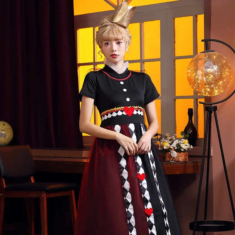Coração vermelho rainha alice poker rainha role play traje loween palco desempenho roupa feminina tradicional chinesa