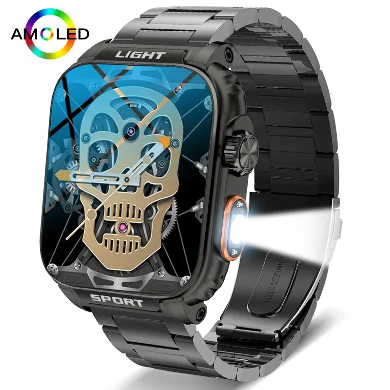 2024 New Men's Outdoor Smart Watch with Three Defense, LED Light, 3ATM Waterproof, Bluetooth Call, GPS Tracking