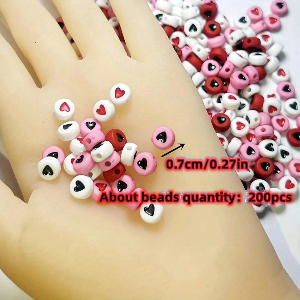 200pcs 7mm Valentine's Day Color Red, Pink, and White Love Heart Ball Beads for Bracelet Necklace Ring Jewelry Accessories