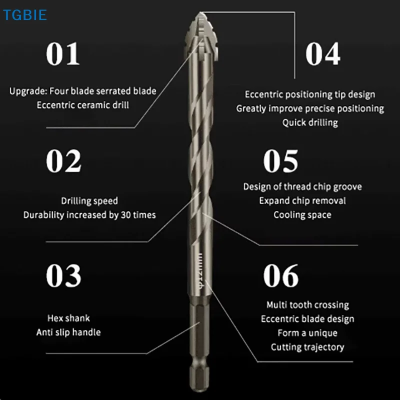 [TL]Eccentric Drill Bit Set 3/4Pcs 4-12mm 4-Flute Sawtooth Anti-Slip Drilling Bits for Tile Concrete Wood Wall