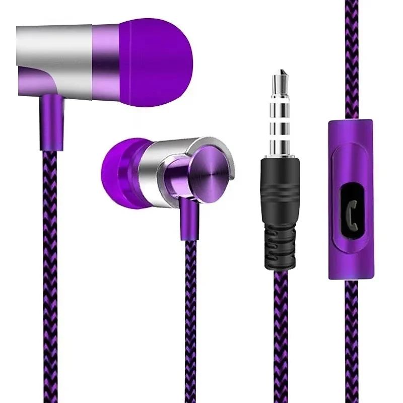 9D HIFI Heavy Bass หูฟังแบบมีสายโลหะดิจิตอล 3.5 มม.AUX พร้อมไมโครโฟนหูฟังชนิดใส่ในหูกีฬาชุดหูฟังเพลงสําหรับ samsung Xiaomi Huawei