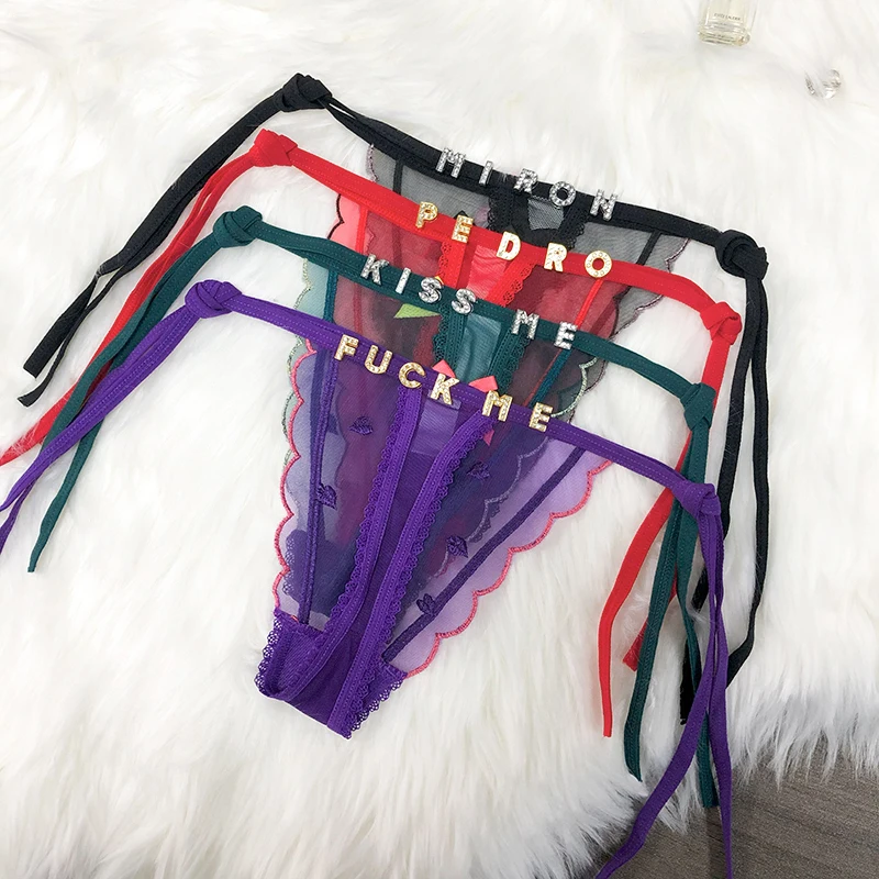 Sexy Lady Custom Underwear Personalised Name Letter G-string transparent Lace Embroider Thongs Customized With Name Panties