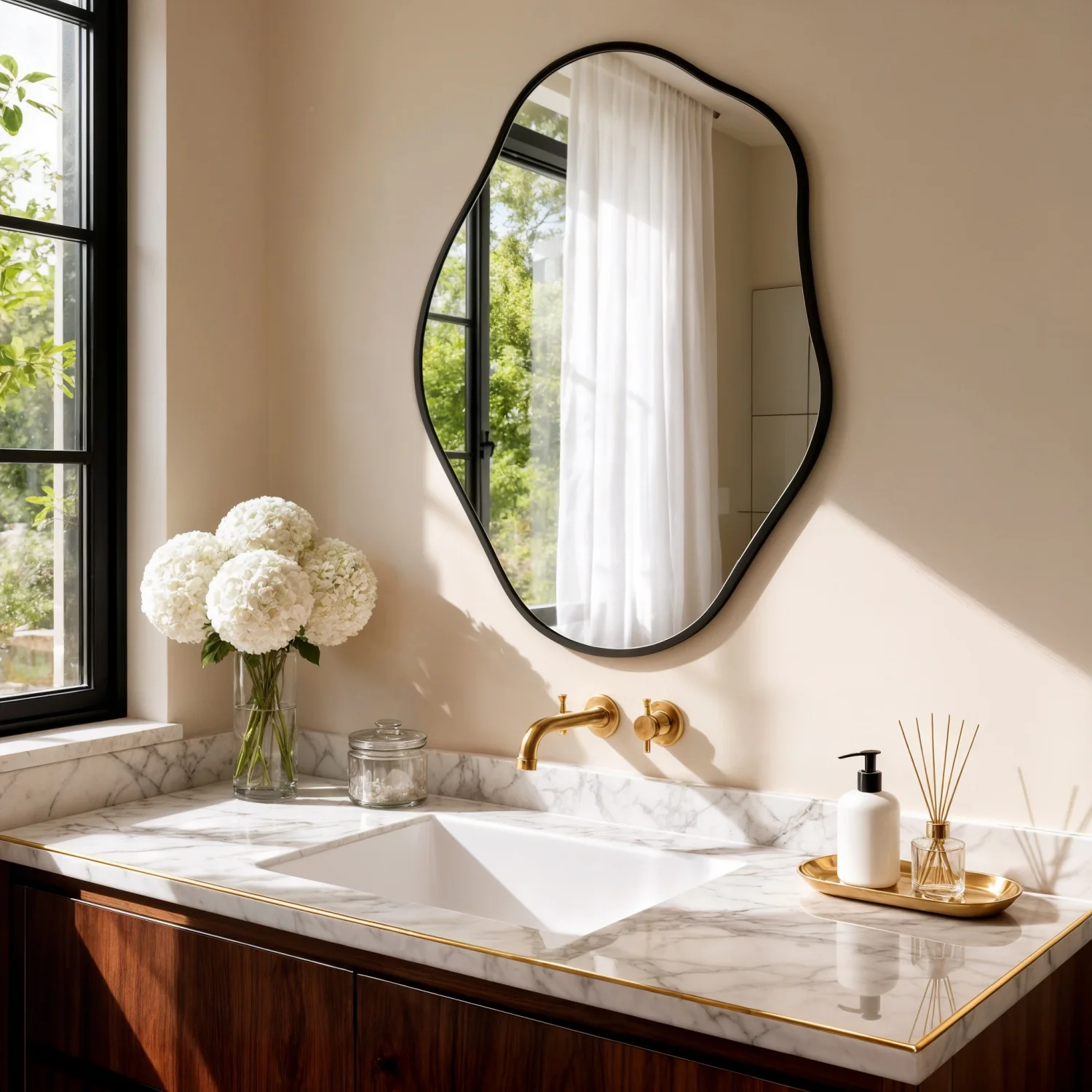 

60X80CM Irregular Asymmetrical Wall Mirror for Living Room Bathroom Entryway Modern Decorative Mirror Black Aluminum Frame