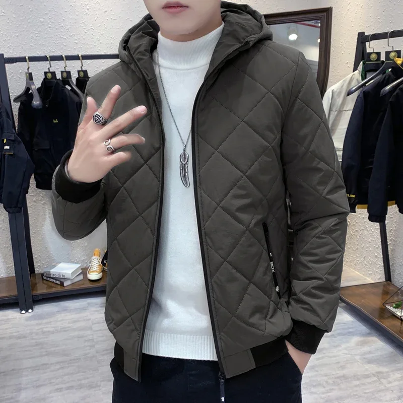 Neue Winter jacke Männer dicke Langarm Argyle Kapuze Baumwolle Männer Jacke übergroß plus Samt Reiß verschluss Jacke Parkas Männer