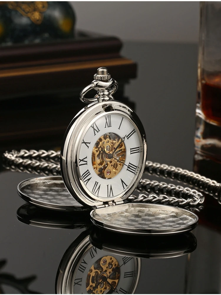 Vintage Mechanical Pocket Watches for Men Women Brozen Seampunk Fob Watch for Weeding Gift Hand Winding Double Sided Pendant