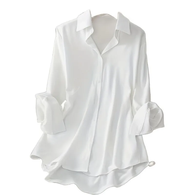 Lente Herfst Nieuwe dames casual kraag enkele rij knopen effen kleur lange mouwen onregelmatig los overhemd blusas de mujer