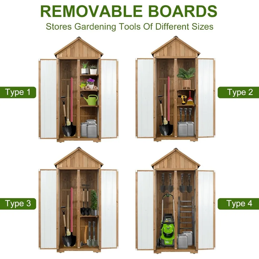 خزانة تخزين خارجية معدنية خشبية مع سقف مقاوم للماء لسقيفة أدوات الحديقة تتميز بـ 6 أبواب مفصلية على شكل حرف T وأقدام معززة معي #6