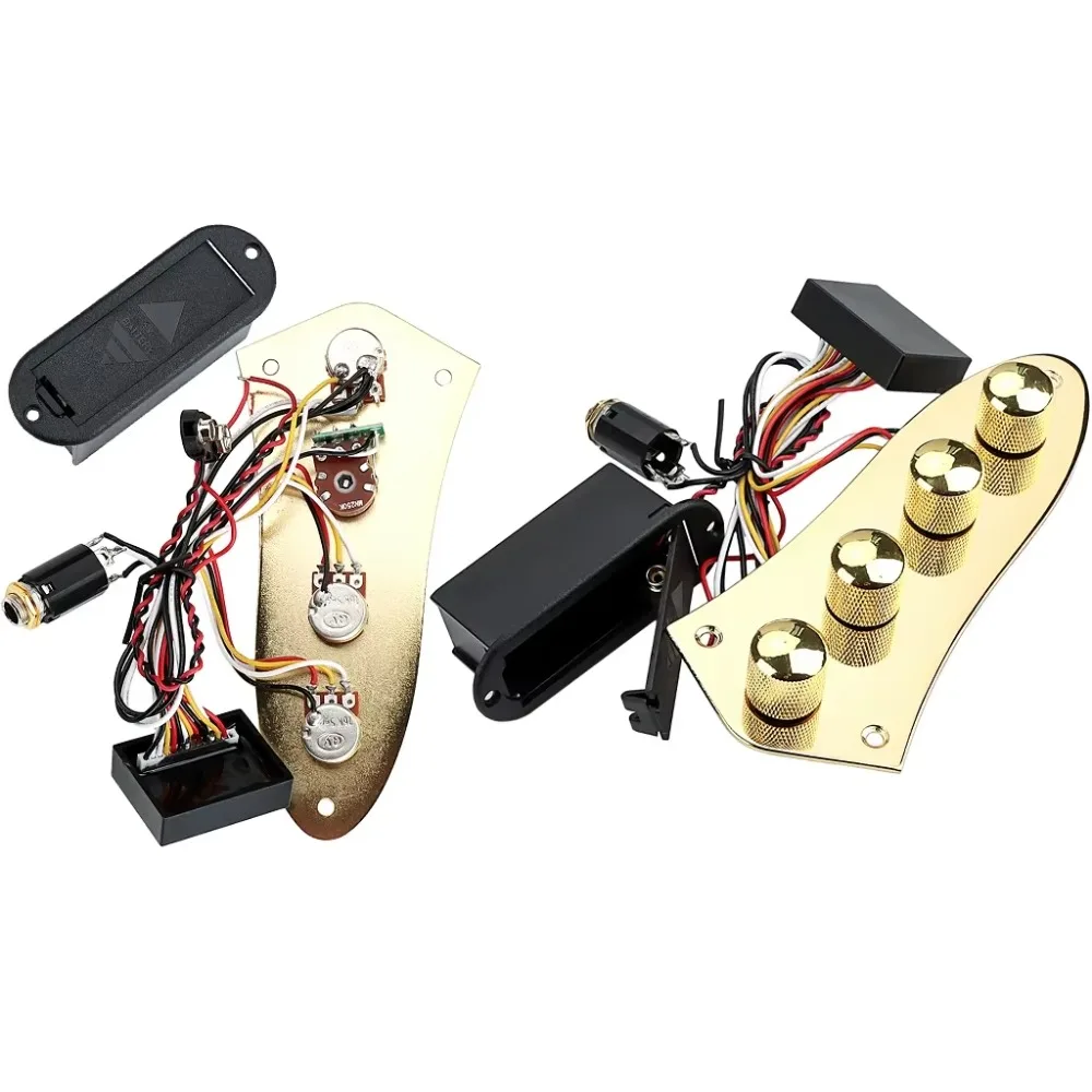 

1PC Gold/Black Prewired Bass Preamp Control Plate & Wiring Harness | Easy Install Complete Kit for Bass Guitar Repair/Upgrades