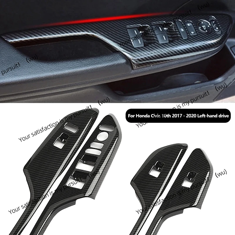 For Honda Civic Carbon Fiber Inner Door Armrest Glass Button Decorative Sticker, 2019 2020 Accessories view 4