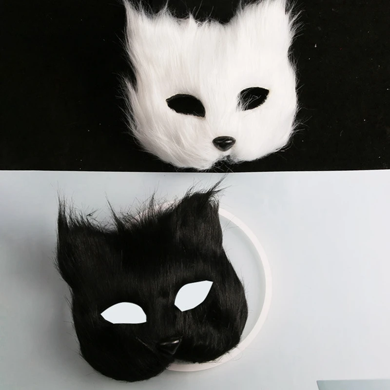 Animal Fox Shape Face Mask Furry Cat Hair Plush Halloween Cosplay Carnival Party Make-up Mask Props Headcover Sexy Imitation Toy