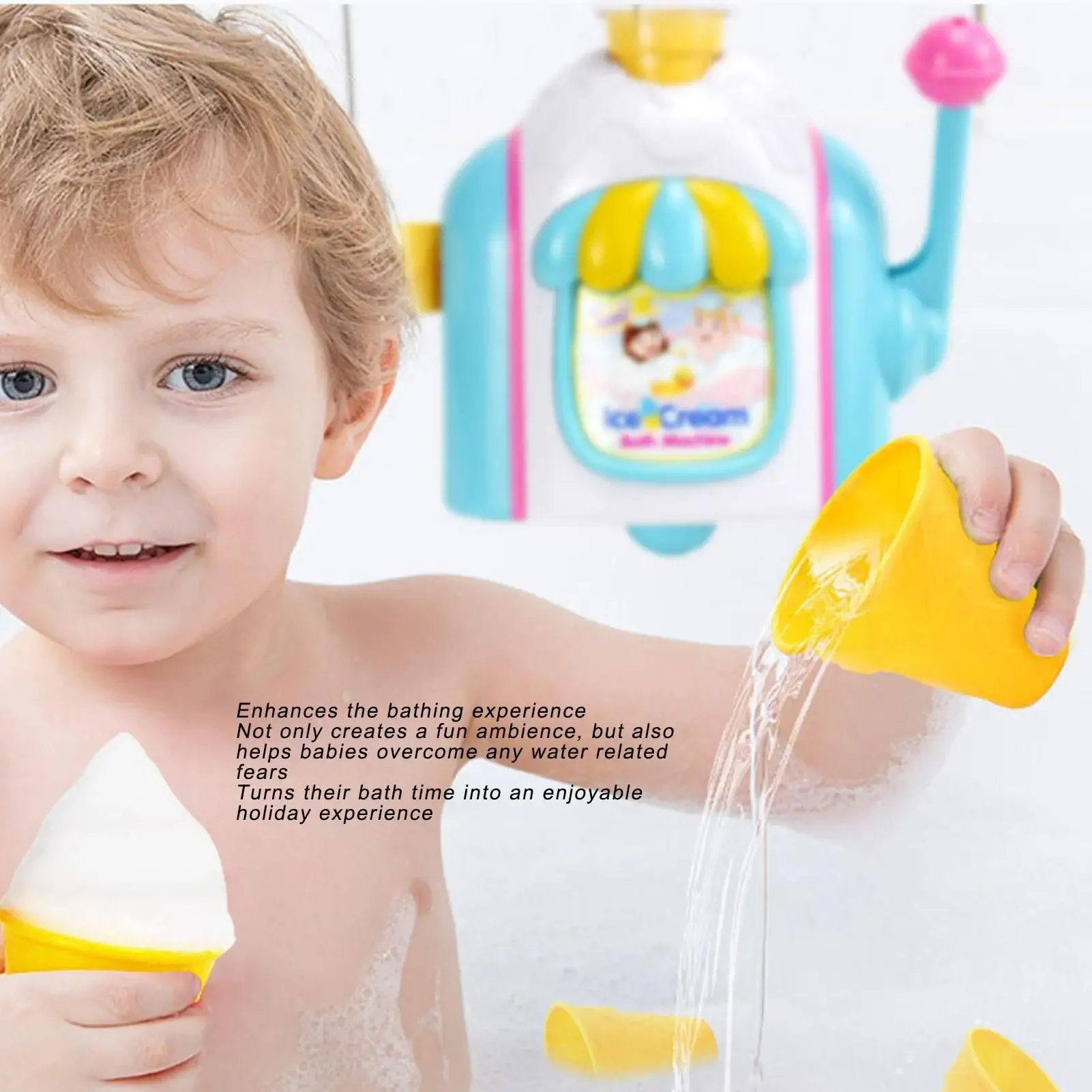 

Bubble Ice Cream Bath Toy Set for Toddlers 3-5, Foam Machine with Anti-Slip Buckle Pretend Cake Play for Kids