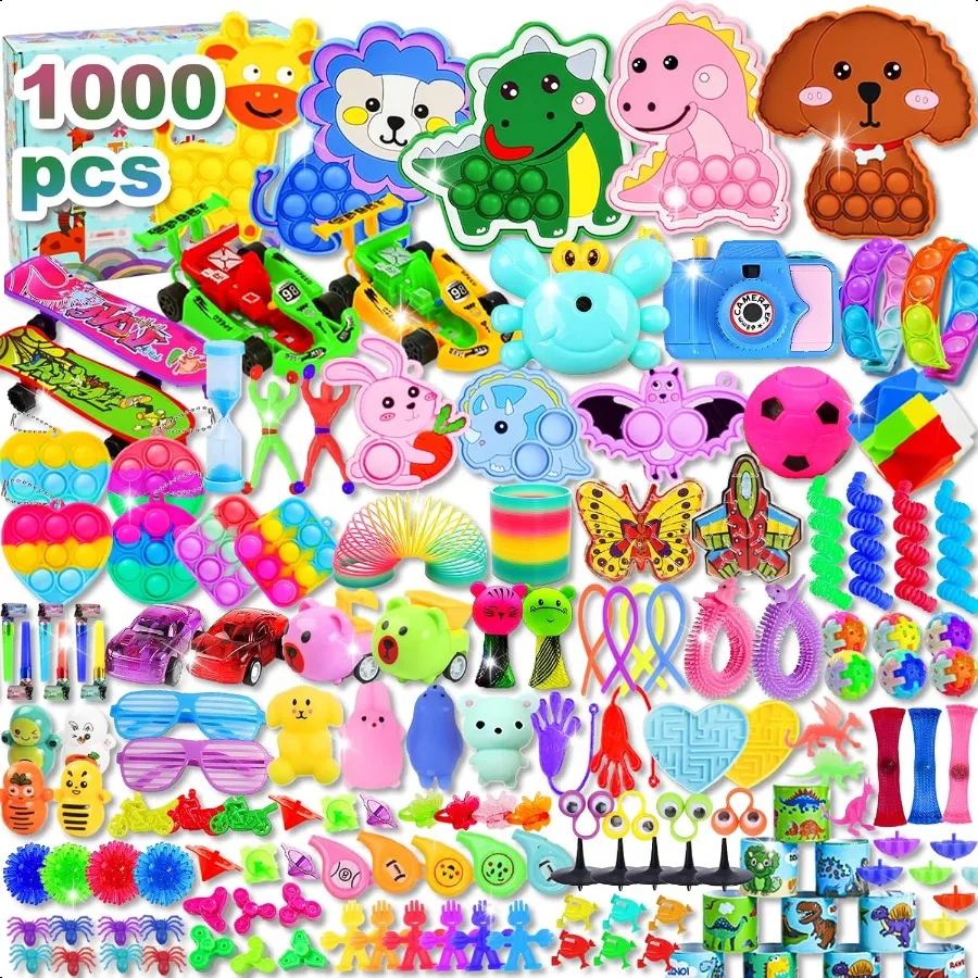 

1000 Pcs Party Favors for Fidget Toys Bulk Prizes for Fidget Stocking Stuffers Birthday Party Gifts Carnival Treasure Classroom