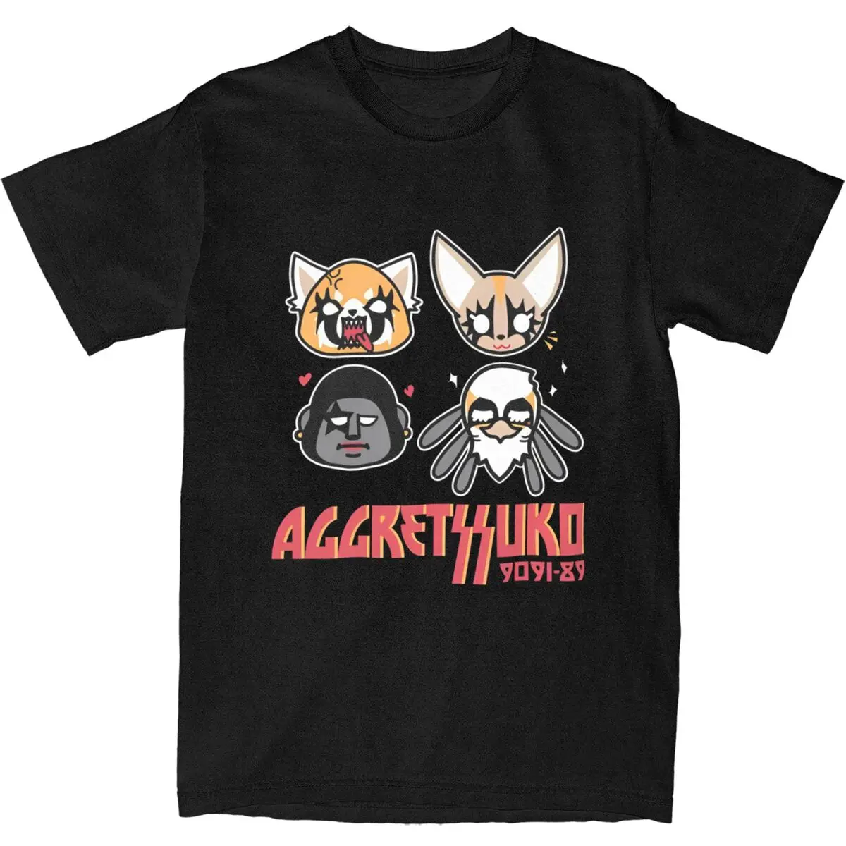 Men's Aggretsuko With Friend T Shirts Pure Cotton Tees Summer Y2K Retro Short-Sleeve T-Shirt Crew Neck Fashion Casual Tshirt