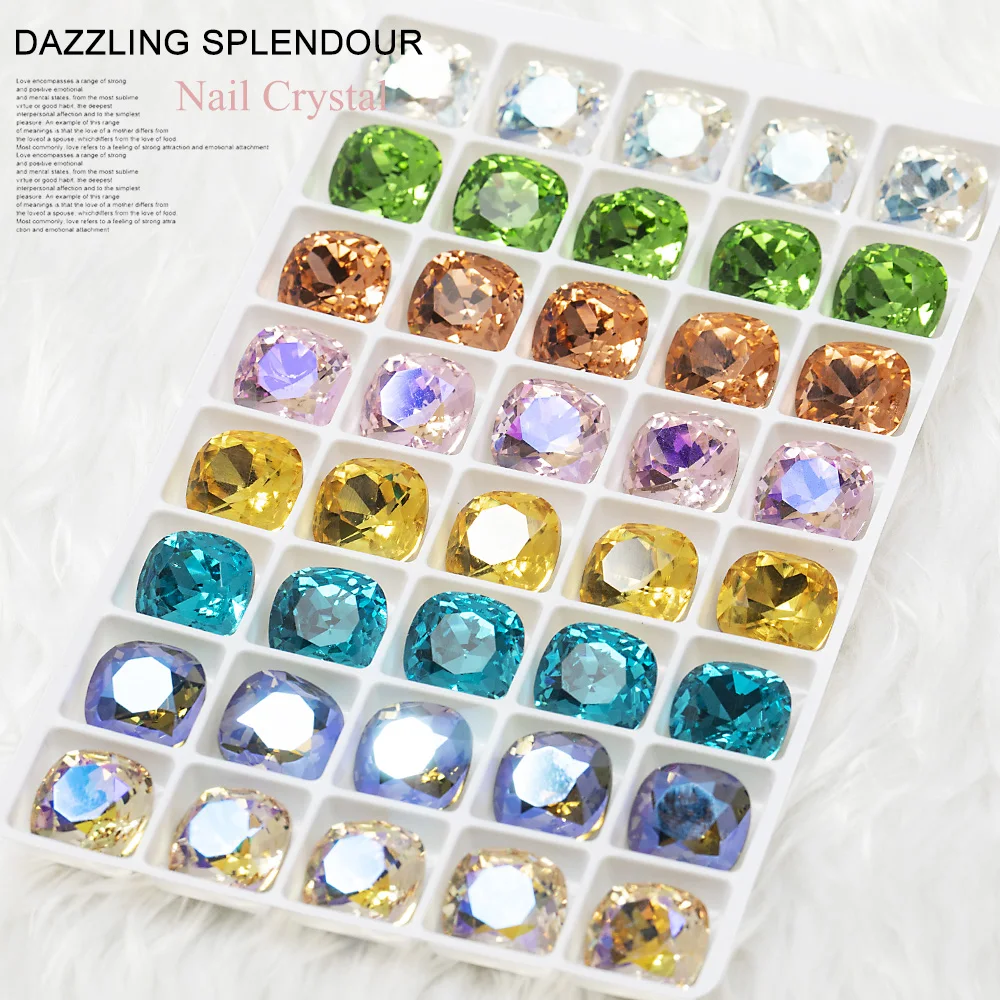 

New Crystal Diamond Nail Decoration 12MM Super Flash Fat Baguette Glass Stone K11 Fashion Glitter 3D Fingernail DIY Accessori