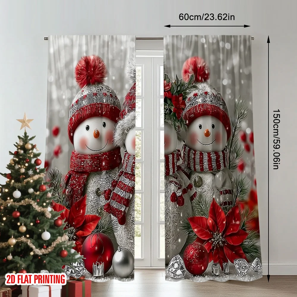 2pcs 2D flat printing Christmas Scene Curtains Christmas_ New Year Digital Printed Polyester Drapes Spring Perfect for Oversized