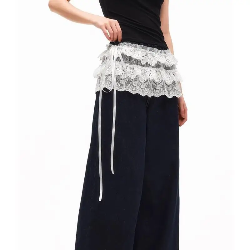 الشارع الشهير الدانتيل التنانير الخصر الصغيرة الصيف تنورة جديدة للنساء الترفيه الأبيض Bowknot زهرة شبكات الثقيلة الحلو طبقات تنوعا