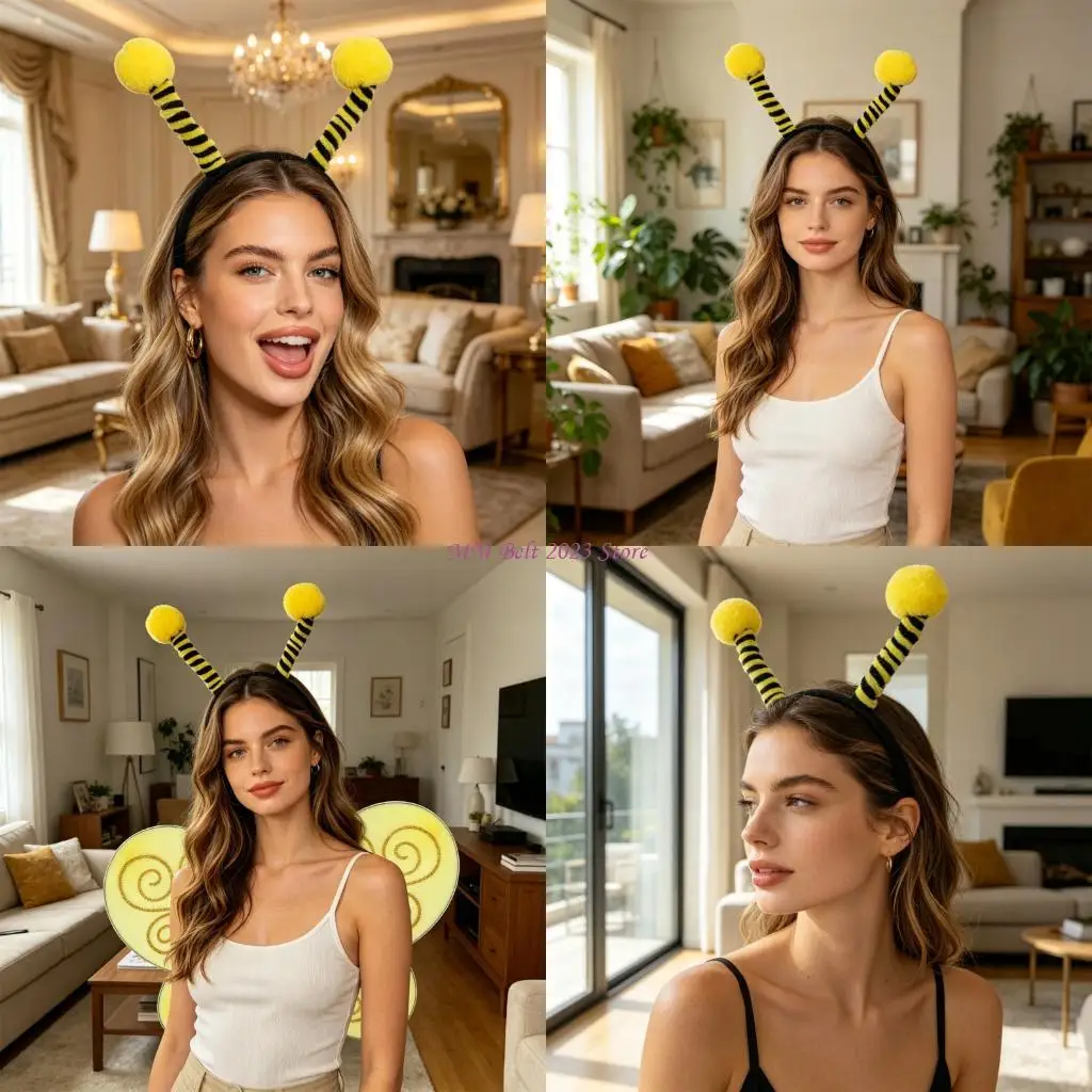 49ME Bumblebees Costume Bees Antenna Headband Bumble Bees Wing Halloween Cosplay Costume 2Pieces Bees Costume