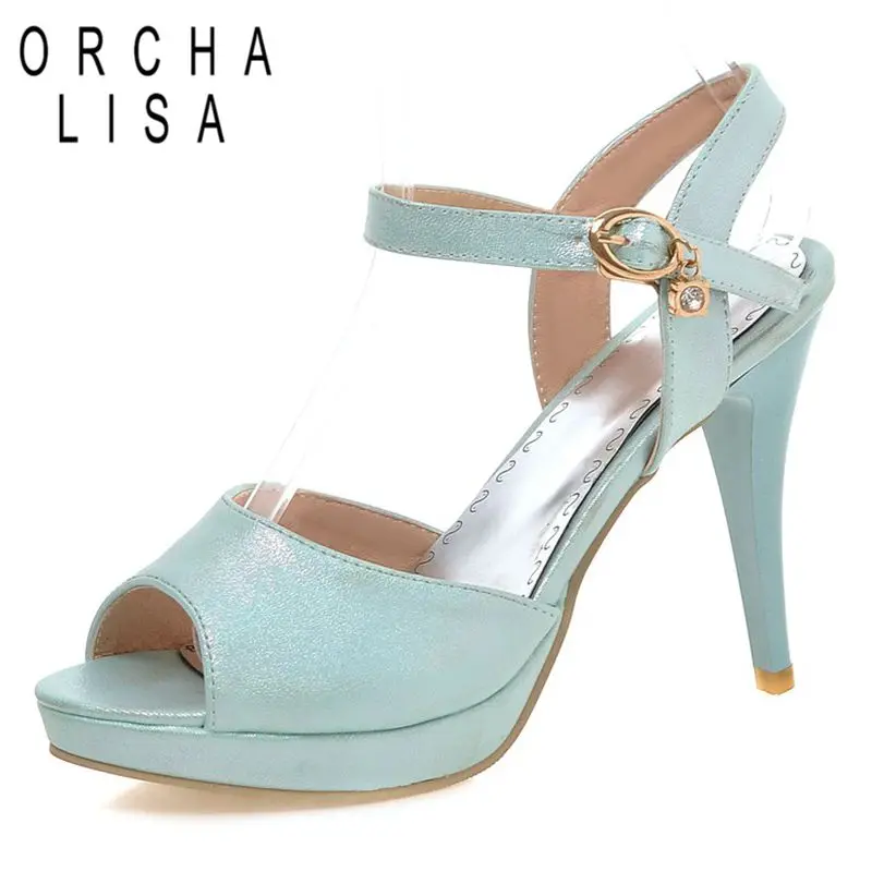 

ORCHA LISA 2025 Милые женские сандалии с открытым носком на шпильке 11 см Платформа 1,5 см с пряжкой и ремешком Большой размер 42 43 44 Вечеринка Синий Розовый Белый