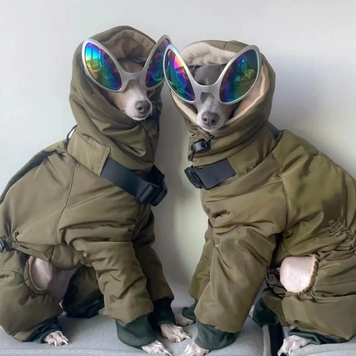 Winter Super-thick Whippet Army Green Clothes Quilted Turtle Collar Dog Coat Warm Italian Greyhound Adjustable Cotton Jacket
