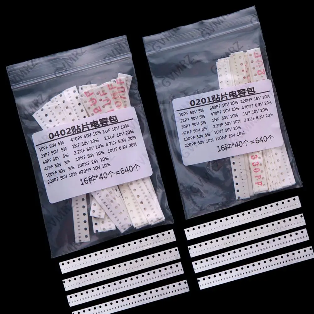 16Value 100NF 2.2UF 220PF 47PF Each 40PCS 0201 0402 capacitor smd kit 1pf 1uf 10uf   100NF 2.2UF 220PF 47PF