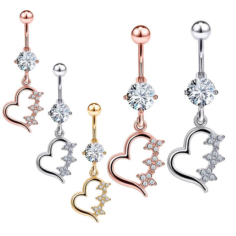 

14G Animal Heart Dangle Belly Button Rings Surgical Steel Curved Navel Barbell Body Jewelry Piercing Ombligo for Women