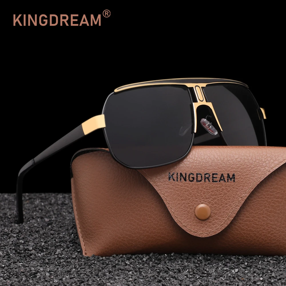 KINGDREAM Klassische Polarisierte Sonnenbrille mit Übergroßem Quadratischem Rahmen aus Legierung für Damen und Herren, Outdoor-Eyewear
