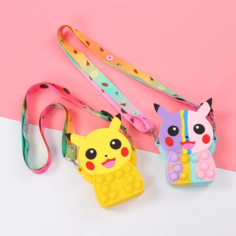 Cute Cartoon Pikachu Baby Skew Straddle Bag Creative Kawaii Decoration Small and Exquisite Storage Silicone Children Zero Wallet