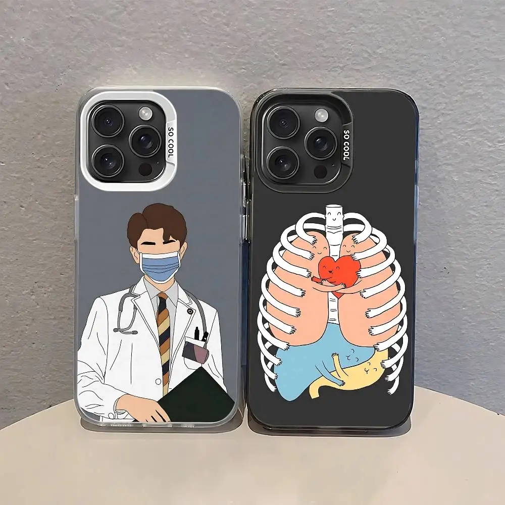 Nurse Cartoon Doctors Phone Case For IPhone 17 16 15 14 13 12 11 Pro Max Plus Color Shockproof Back Silver Cover