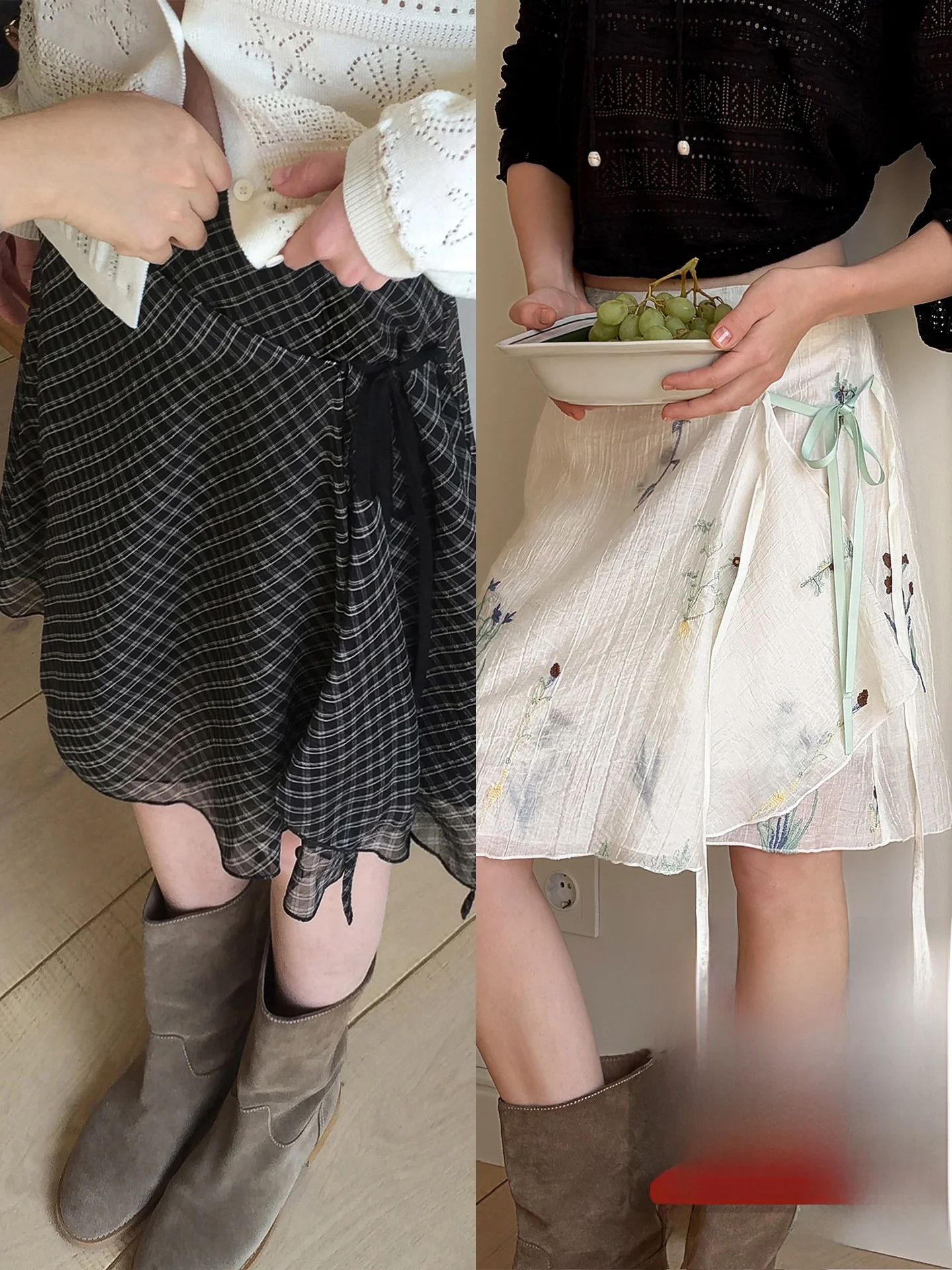 

Le Spring Summer Blomst Texture Floral Embroidery Asymmetrical Belted Half Skirt Women's High Waist Polyester Fiber Commute
