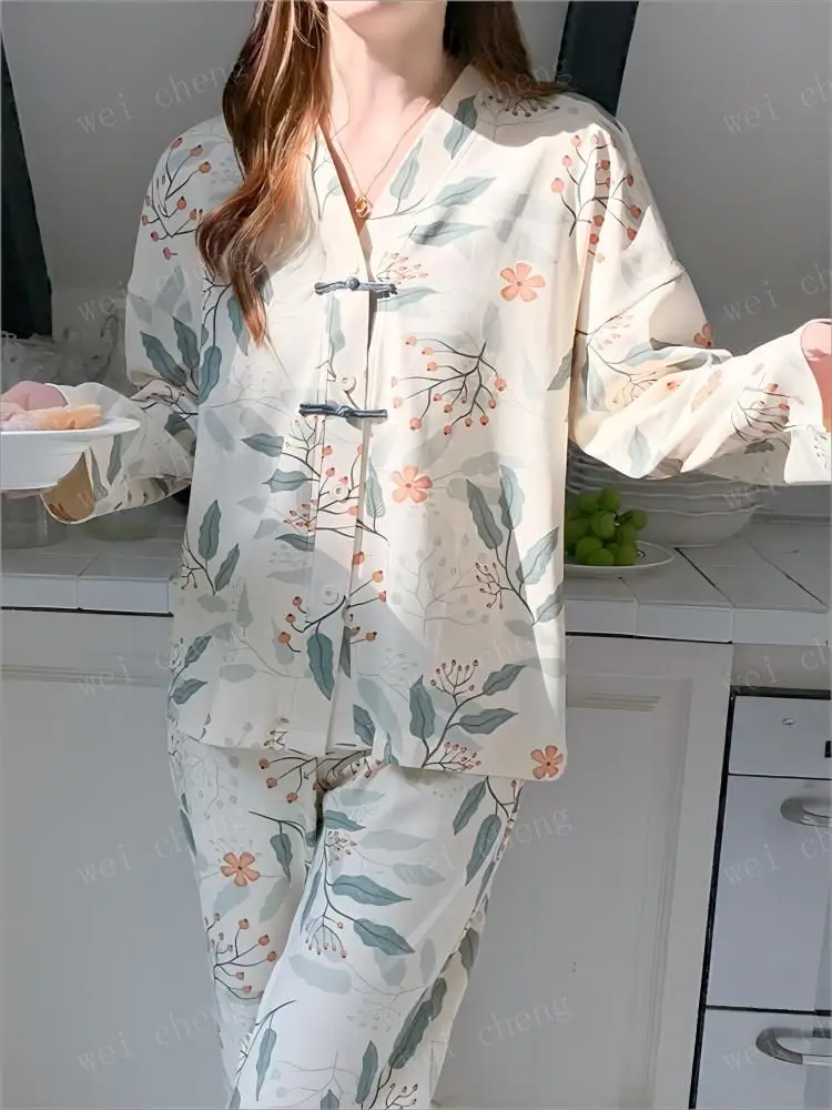 Women Pajamas Set Cotton Home Clothes Women Set Korean Style Ladys Women\\\'s Pajamas Robes Sleepwear Two Piece Pyjama Pour Femme