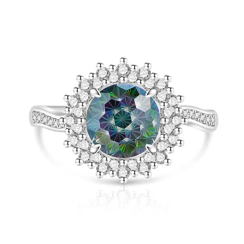 Classic and beautiful colored cut gemstone, 925 sterling silver sunflower-shaped ring - women's jewelry