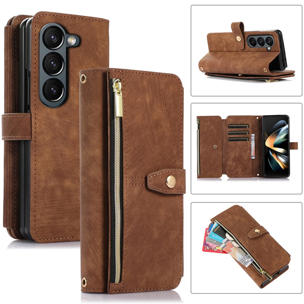 

Z Fold6 Fold 5 4 3 5G кожаный чехол через плечо с 9 картами на молнии для Samsung Galaxy Z Fold 6 Роскошный чехол для Galaxy Z Fold 3 4 5 Etui